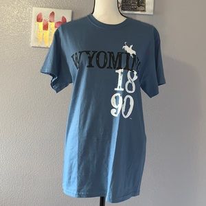 NWT Wraptor Wear souvenir Wyoming 1890 blue short sleeve western shirt